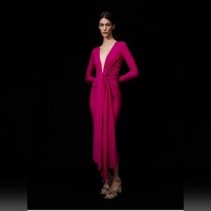 SOLACE LONDON The Lorena Midi Dress In Fuchsia Women's Formal Designer